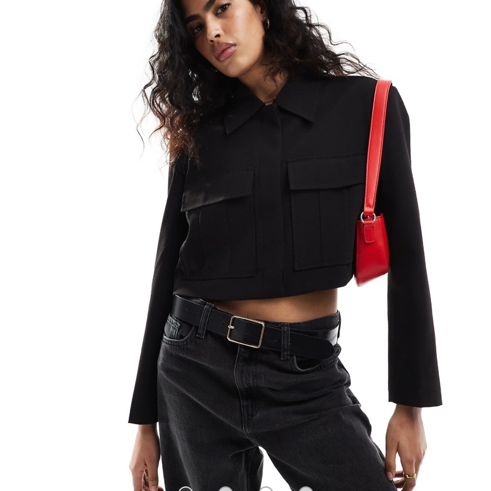 Stradivarius cropped utility jacket - Black - S